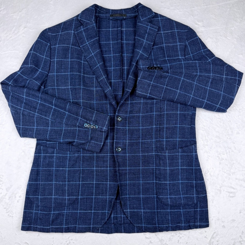 L.B.M. 1911 Italian Wool Silk Linen Windowpane Blazer Sport Coat  IT 58L  US 48L